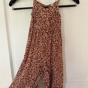 Stylish Brown and White Animal Print Toddler Jumpsuit